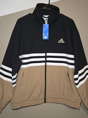 Adidas Originals Men's Archive Full Zip Track Jacket Beige Black Size Medium